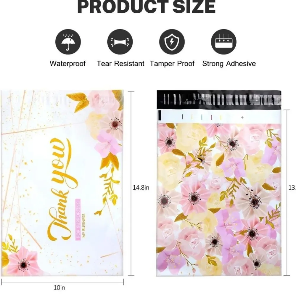 20 pack 10x13 THANK YOU floral poly mailers. Self sealing. Waterproof
